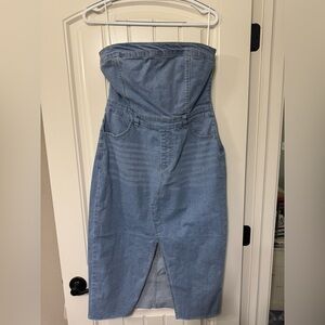 Love Tree Blue Denim Strapless Midi Dress